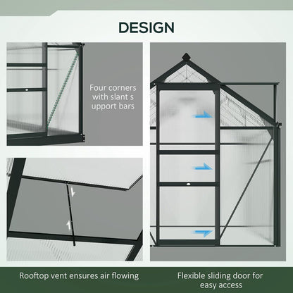 Outsunny 6' x 6' Greenhouse for Outdoors, Polycarbonate Greenhouse with Rain Gutter and Roof Vent, Aluminum Walk-in Green Houses for Outside for Patio Backyard Garden, Gray