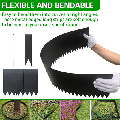 Metal Landscape Edging 6 Pack 40" L x 8" H,Galvanized Bendable Metal Garden Edging,Hammer- in Steel Landscape Edging with a Pair of Gloves and 7 Clips,Black (20 FT Total)
