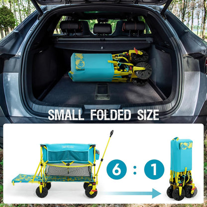 Old Bahama Bay 400L Collapsible Double Decker Beach Wagon with Brakes, Folding Beach Cart with 54" Extra Long Decker, 450LBS Heavy Duty Wagon Chart with All-Terrain Big Wheels for Sand Camping Garden