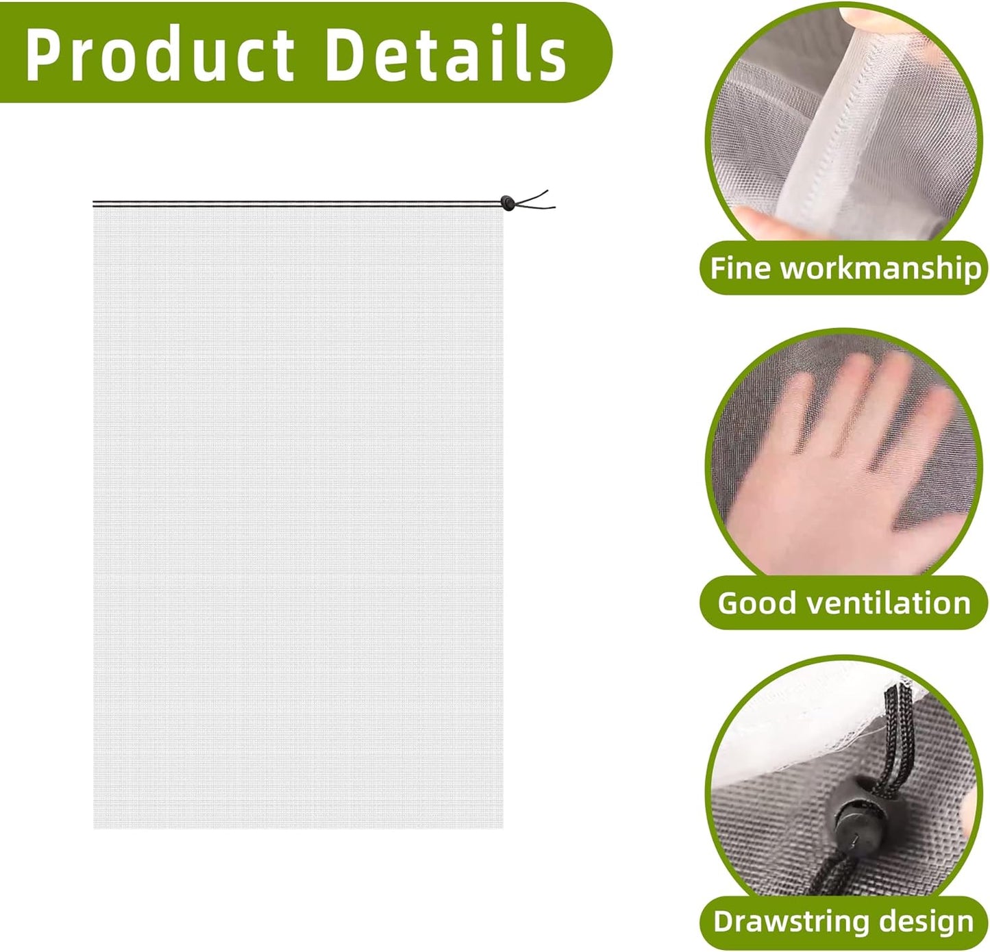 Alpurple 2 PCS Insect Bird Barrier Netting Mesh with Drawstring- 4.6 x 3 Ft Garden Bug Netting Plant Cover- Fruit Tree Net for Protect Plant Fruits Citrus Flower from Insect Bird Eating