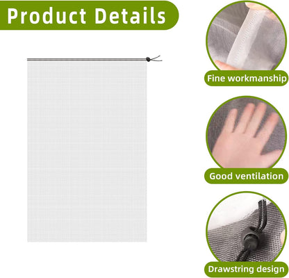 Alpurple 2 PCS Insect Bird Barrier Netting Mesh with Drawstring- 4.6 x 3 Ft Garden Bug Netting Plant Cover- Fruit Tree Net for Protect Plant Fruits Citrus Flower from Insect Bird Eating