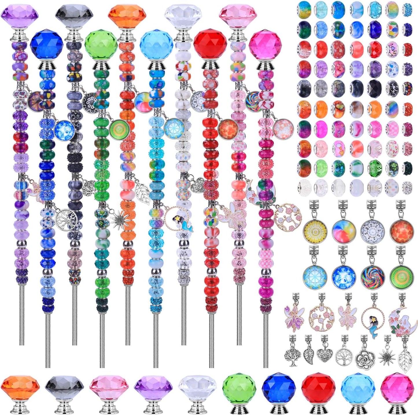 VICTLOV Crystal Suncatcher Making Kit, European Large Hole Beads, Snowflakes, Butterflies, Glass Balls for Garden Decoration, DIY Outdoor Hanging Ornaments (266Pcs Diamond+Ball+Alloy F)