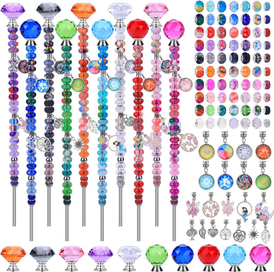 VICTLOV Crystal Suncatcher Making Kit, European Large Hole Beads, Snowflakes, Butterflies, Glass Balls for Garden Decoration, DIY Outdoor Hanging Ornaments (266Pcs Diamond+Ball+Alloy F)