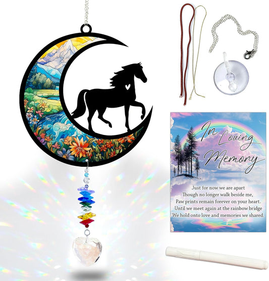 Horse Suncatcher, Personalized Pet Loss Gift with Name & Date, Heart-Shaped Crystal Sun Catcher