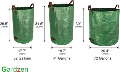Gardzen 32&40&72 Gallon Yard Waste Bags, Reusable Heavy Duty Collapsible Garden Leaf Bags with Plastic Ring, Stand-Up Yard Waste Bin for Leaves, Lawn Debris & Grass Clippings