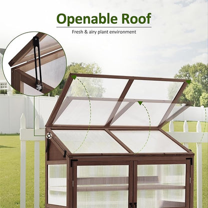Macrout Cold Frame Greenhouse, Large Wooden Greenhouse Cabinet, Garden Cold Frame with Adjustable Shelves for Outdoor Indoor Use, 1344 (Brown)
