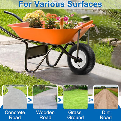 4.80/4.00-8" Wheelbarrow Tubed Tires and Wheels, 16" Universal Fit Pneumatic Tires with 3/4" or 5/8" Bearing, 3"-7" Hub, Adapter Kit Hand Truck Wheels Replacement for Garden Trailer, Wagons, 2 PCS
