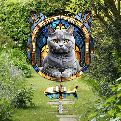 British Shorthair Cat Wind Spinner, British Shorthair Cat Wind Spinner Hanging for Yard and Garden