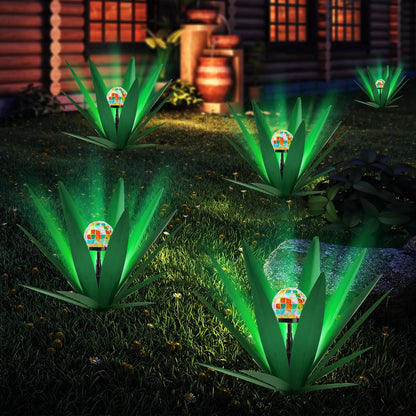 TOMBABY Solar Rustic Garden Style Metal Agave Plants Outdoor Patio, Home Decor Hand-Painted Metal Agave Garden Patio Statues, Suitable for Desert Areas Outdoor Lawn Decorations (2 Solar Green)