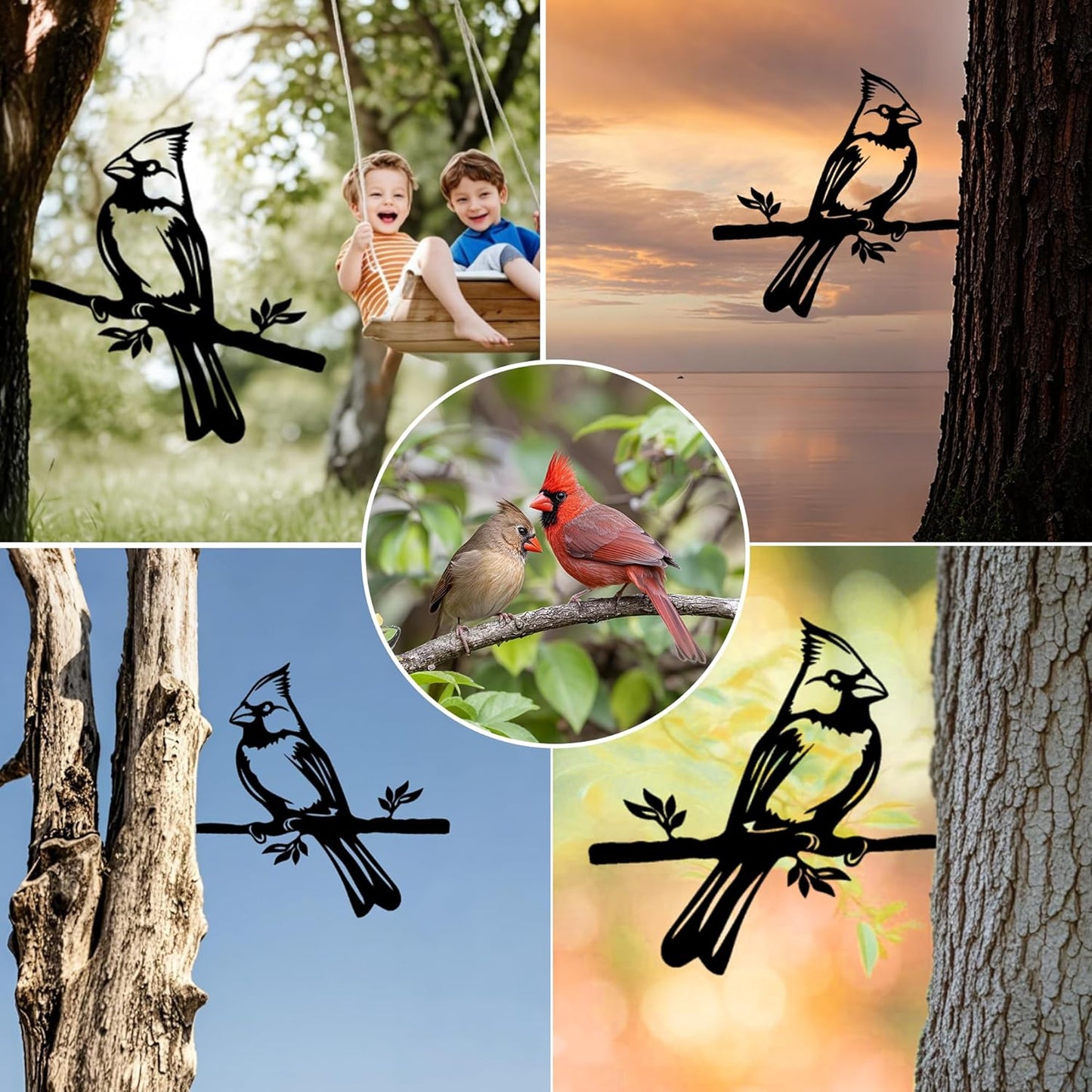 3pcs Black Metal Art Bird Ornaments for PatioTree, Country Farmhouse Style Outdoor Art, Metal Yard Art Outdoor and Garden Decorations,(Includes Cardinal & Raven & Hawk)
