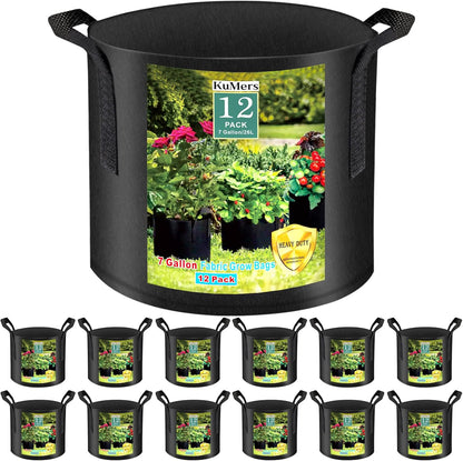 12 Pack Grow Bags 7 Gallon, 300G Heavy Duty Thickened Non-Woven Plant Bag Plant Fabric Pots with Handles Planting Bags, Pot for Plants