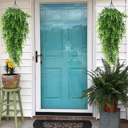 RECUTMS Hanging Artificial Plants 4Pcs UV Resistant Fake Boston Fern Realistic Faux Greenery Plastic Ivy Vines for Wall Home Room Garden Wedding Party Garland Outside Decoration(Green)