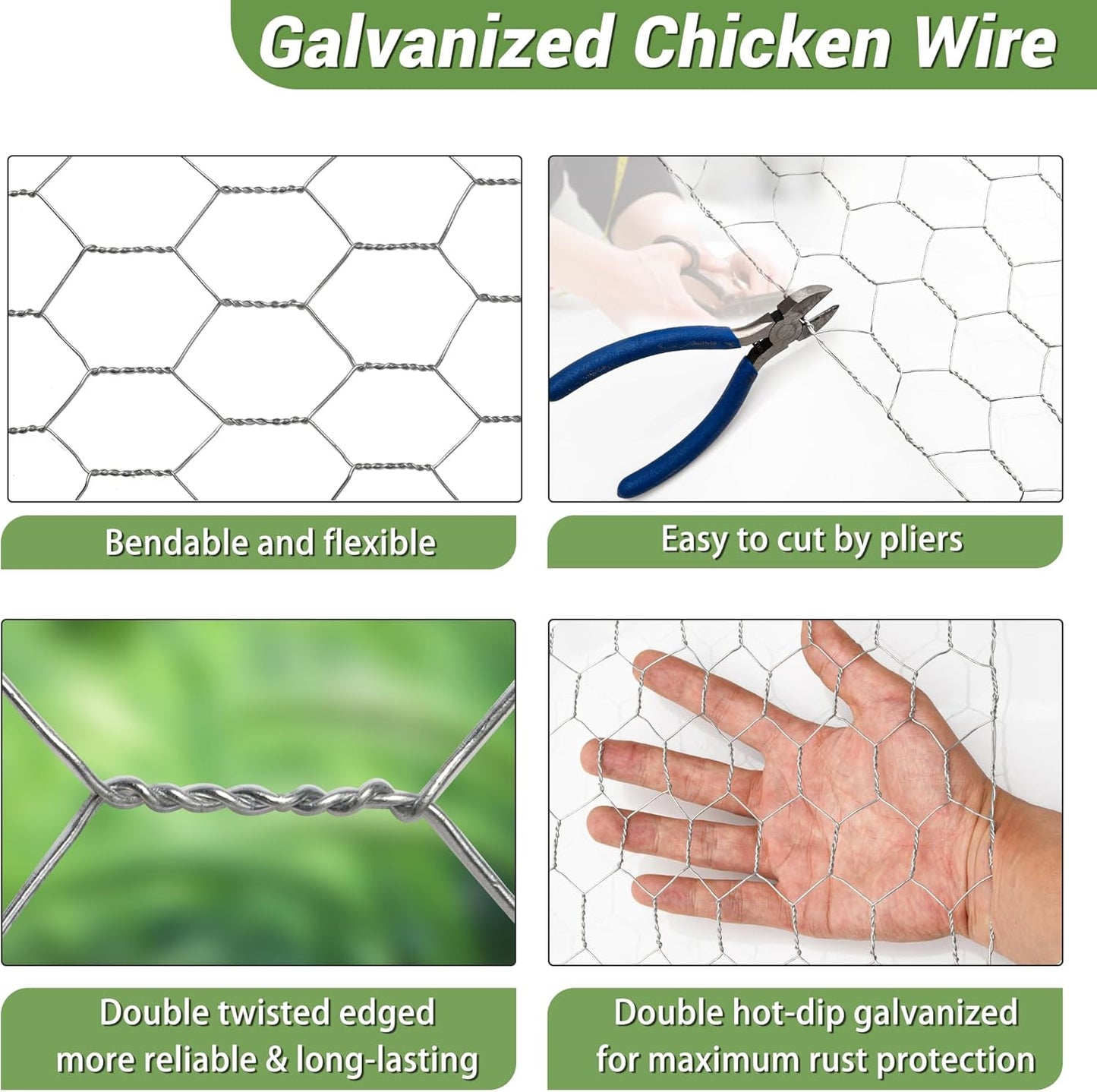 Chicken Wire Fencing Mesh, Galvanized Hexagonal Floral Chicken Wire, Outdoor Anti-Rust Chicken Wire Poultry Netting for Garden Fence (1 ft x 100 ft, Hot-Dipped)
