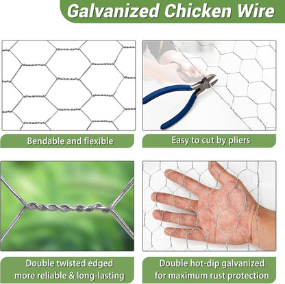 Chicken Wire Fencing Mesh, Galvanized Hexagonal Floral Chicken Wire, Outdoor Anti-Rust Chicken Wire Poultry Netting for Garden Fence (4 ft x 100 ft, Hot-Dipped)