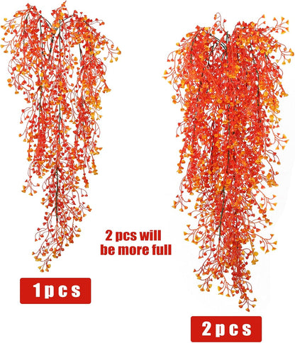 RECUTMS Fall Faux Hanging Plants 4 Pcs Artificial Fall Plants Large Faux Hanging Plant Autumn Fall Hanging Vines Wall Plants Thanksgiving Home Garden Wedding Party Indoor Outdoor Decor(Orange 4P)