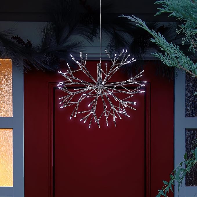 Alpine Corporation 16"H Indoor Holiday 3D Snowflake Hanging Ornament with LED Lights, White , Christmas Decoration