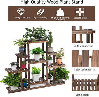 COSTWAY 6-Tier Multifunctional Wood Flower Stand, Shelf Holder for Multiple Plants, Freestanding Plant Rack for Garden, Patio, Balcony, Living Room, Indoor, Outdoor
