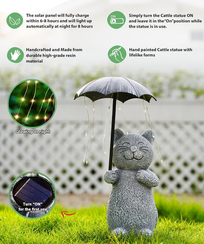 Qeeman Cat Garden Statue Outdoor: Outside Decor Yard Patio Balcony Landscaping Lawn Figurine Ornaments - Birthday Gifts for Mom Grandma Women Dad Lover Sister