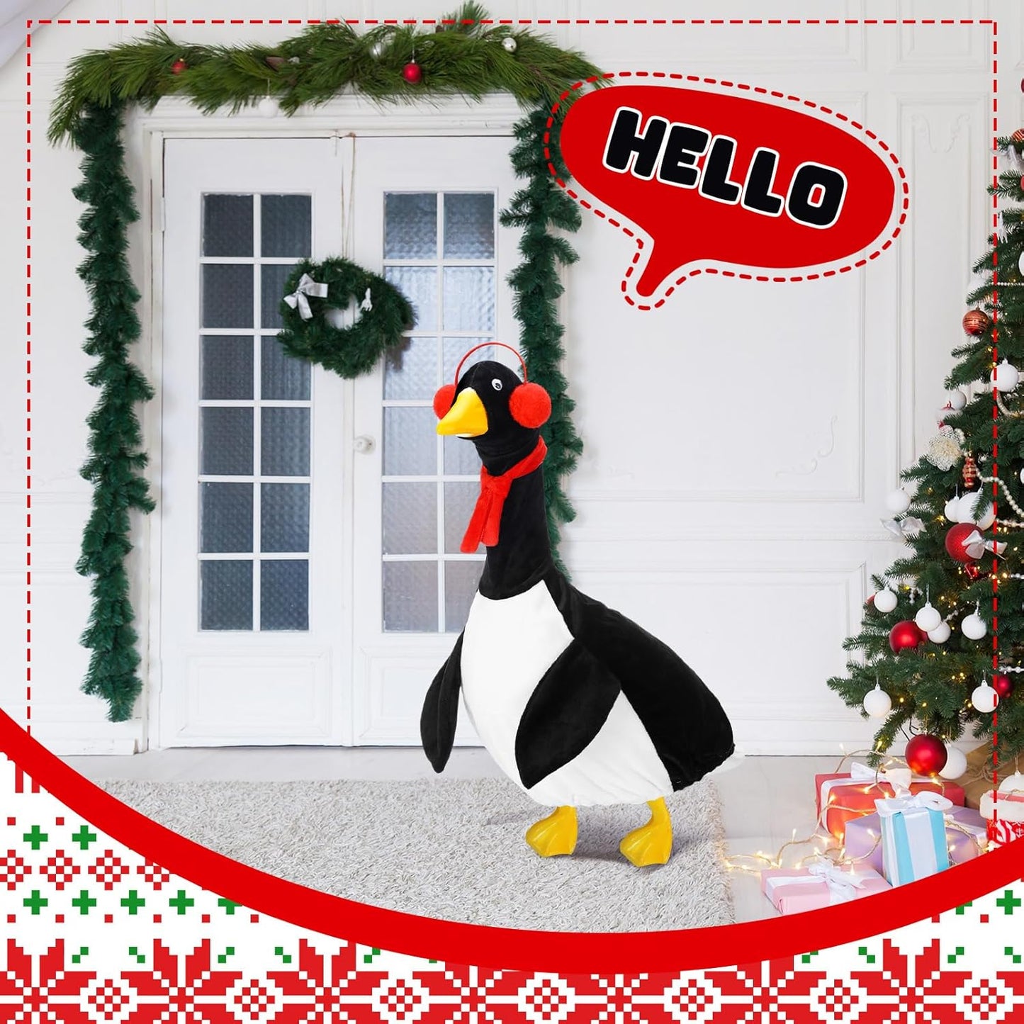 Outus Halloween Penguin Goose Outfits Funny Penguin Porch Goose Outfit 23 Inch Holiday Lawn Plastic Cement Geese Clothes for Halloween Christmas Yard Garden Outdoor Decor