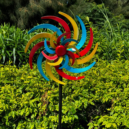 Colorful Kinetic Wind Spinner for Outdoor 13" W Metal Windmill Wind Sculptures with 5 Prong Stake, Easy to Rotate Metal Yard Art for Garden Patio Lawn Backyard Decor