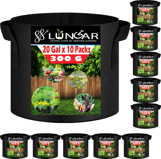 Plant Grow Bags - 20 Gallon 10 Packs Planter Pot, Thickest Aeration 300G Non-Woven Fabric, Reinforced Handles for Weatherproof Nursery Pot, Enhanced Double Seam
