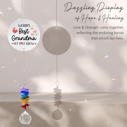 Aluminum Ornament Suncatcher - World 's Best Grandma Birthday Gift for Grandma, Mom - Unique Gift from Daughter, Granddaughters - Crystal Rainbow Maker - Home & Garden Decor