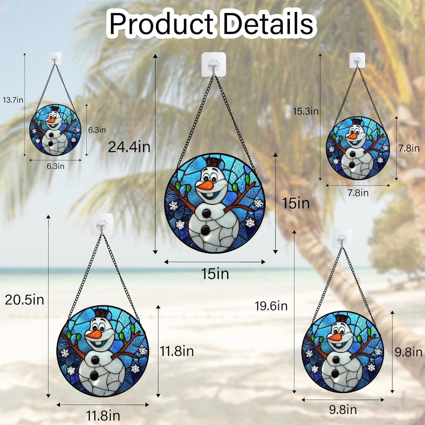 Stained Glass Window Hanging Christmas Funny Snowman 6.3" - Suncatcher Door Garden Blue White Snowflakes Sun Catcher New Year Birthday for Friend Mom Men Woman Nana