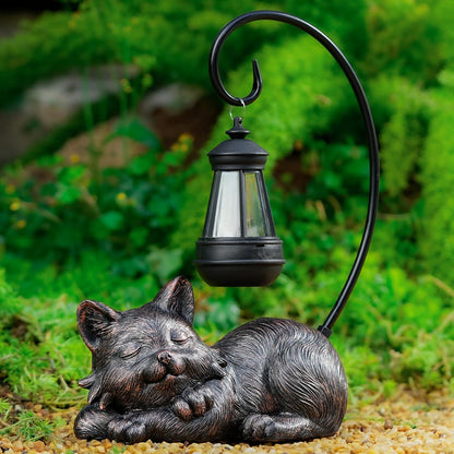 Outdoor Cat Figurine Garden Statue with Solar-Powered LED Light 13.77 Inches Tall, Gift Garden Statue Decor for Cat Lovers