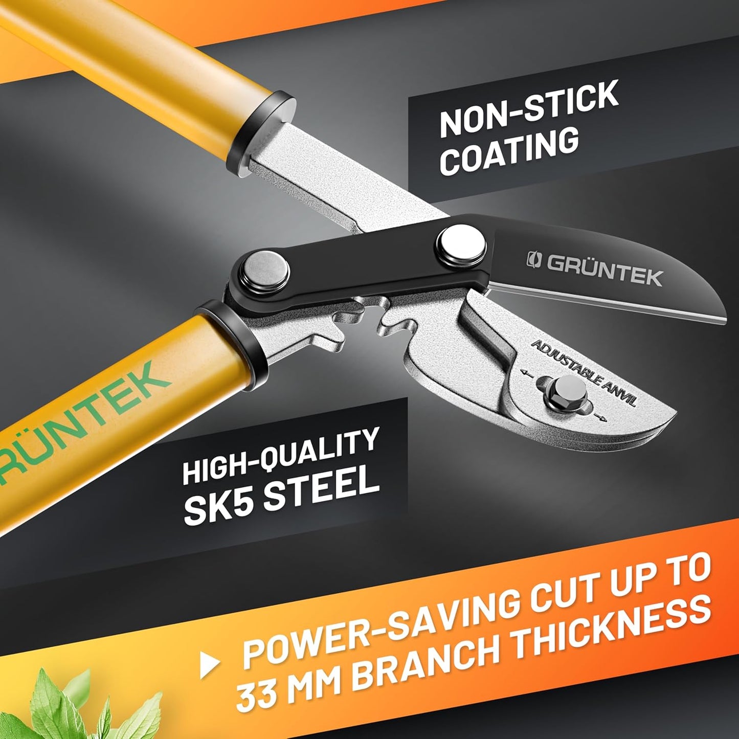 GRÜNTEK Anvil Pruning Loppers GRIZZLY, 18.5" – Gear Drive Cutting System, Sharp Heavy Duty Tree Lopping Shears for Green & Dry Wood