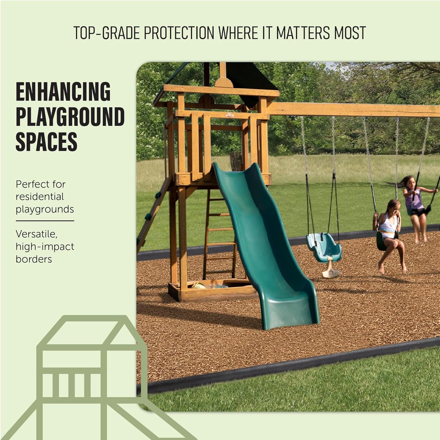 Playsafer 4' Flexible Interlocking Rubber Edging for Playgrounds (Black, 9 Pack)