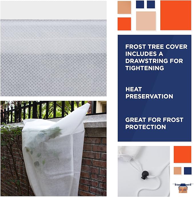 EZGOODZ White Winter Plant Covers Freeze Protection, 31.6 x 47 Inch. Pack of 2 Plant Winter Cover Protection with Drawstring. Tree Plant Protectors for Winter. Lightweight Anti Frost Plant Cover