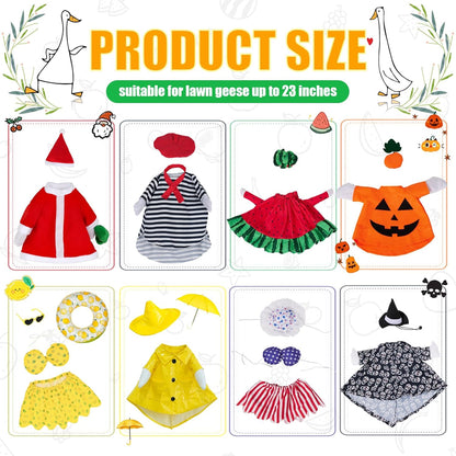 8 Sets Seasonal Holiday Porch Goose Outfits Summer Outfits Fall Halloween Christmas Birthday All Seasons Garden Goose Clothes for 23" Cement Statue Lawn Patio Outdoor Decoration(Classic Style)
