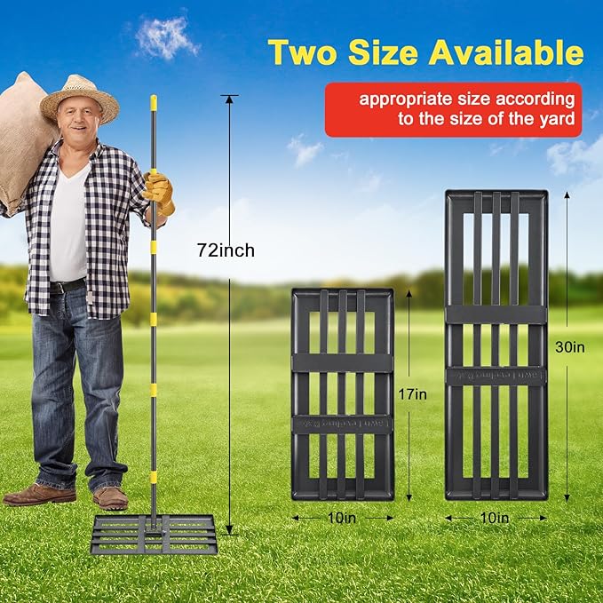 Large Lawn Leveling Rake - Heavy Duty 30"x10" Stainless Steel Leveler Plate,Reinforced Welds,28-72" Adjustable, Anti Flipping Smooth Edge,for Soil, Dirt,Ground,Golf,Yard Top Dressing,Landscaping