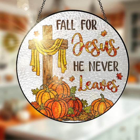 FLAGWIX Fall Decorations for Home - Stained Glass Window Hanging 8in - Christian Sun Catchers