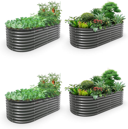 A ANLEOLIFE 4-Pack 6X3X2ft & 8X4X2ft Deep Root Galvanized Raised Garden Beds Outdoor for Planting Vegetables Flowers Herb, Quartz Grey