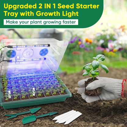 BlumWay Seed Starter Tray with Grow Light,3 Pack 120 Cells Seedling Tray with Humidity Dome/Indoor Grow Kit for Deep-Rooted Seedlings,Adjustable/Timed Light Plant Starter Set