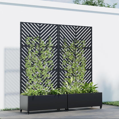Casaphoria 72"x35" Metal Raised Garden Bed with Trellis(2 Pack), Outdoor Planter Box with Wheels & Drainage Holes for Climbing Plants, Flowers, Elevated Garden Kit with Privacy Screen, Black-Parallel