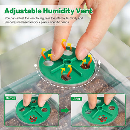 Bonviee 10 Packs Seed Starter Tray with Elevated Lid, 120 Cells Thicken Seed Starting Trays Kit with Adjustable Humidity Vent, Clear Cell Tray and Heightened Lids for Greenhouse & Gardens, Green