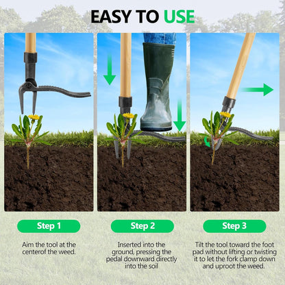 BellaJoyz Weed Puller, Stand Up Weed Puller Tool with Long Handle & 4-Claw Steel Head, 3-Sectioal Pole Design, Garden Hand Weeding Tool - Easily Remove Weeds Without Bending, Pulling,or Kneeling