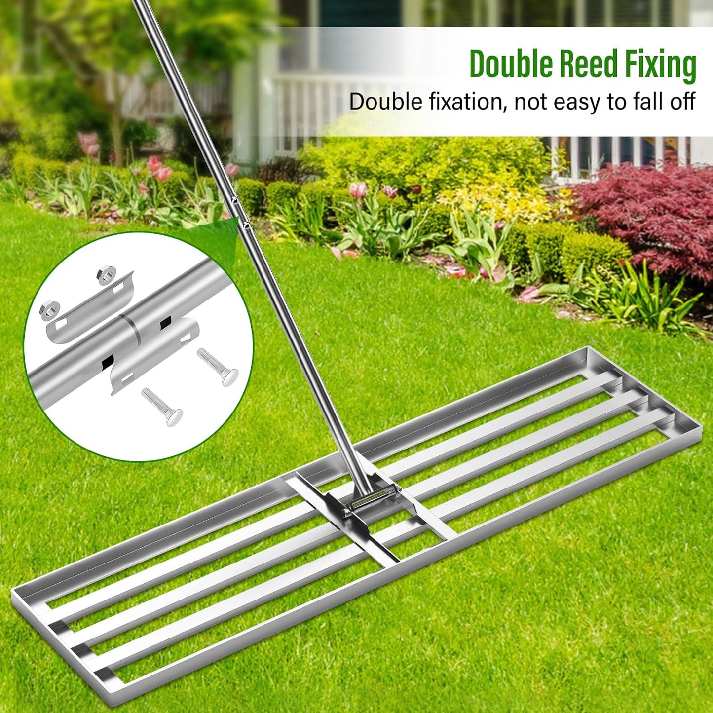 Lawn Leveling Rake,36x12 inch Heavy-Duty Galvanized Steel Landscape Rake with an Adjustable 78'' Extra Long Handle Lawn Leveling Tool for Yard,Backyard,Garden,Golf,Farm,Pasture