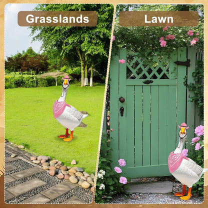 Porch Goose Outfits Western Cowboy Style, Lawn Cement Goose Clothes Outfits for Cement Goose Includes Adjustable Cowboy Hat and Scarf for 23/17″ Outdoor Statue(Pink)