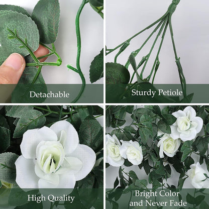 RECUTMS Artificial Plants Hanging 2Pieces 3.3Ft Rose Plant Flowers Vines Wedding Home Office Arch Arrangement Decoration (White)