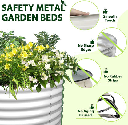 A ANLEOLIFE 6-Pack 4X4X1.5ft & 8X4X1.5ft Deep Root Galvanized Raised Garden Beds Outdoor for Planting Vegetables Flowers Herb,Antique White