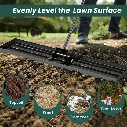 Goplus Lawn Leveling Rake, 46" x 10" Heavy Duty Level Lawn Tool w/ Ergonomic Handle for Soil, Effort-Saving Landscape Rake for Garden, Backyard, Golf Course, Farm, Pasture, Black