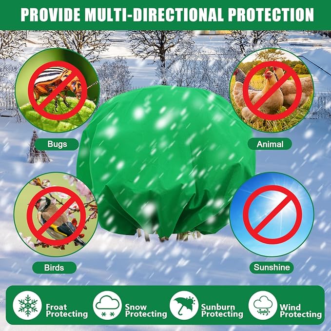 NNG 2PCS 9.7ft Dia. Round Winter Plant Covers Reusable Tree Freeze Protection with Drawstring Potted Plant Frost Blanket Outdoor Shrub Plant Cover for Winter Garden Potted Vegetable