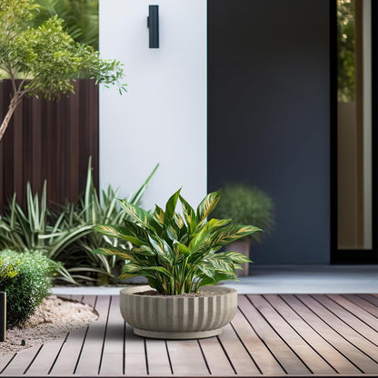 Kante Round Fulted Bowl Planter, 14.6 Inch Dia Large Concrete Flower Pots with Drainage Hole and Rubber Plug, Suitable for for Indoor Outdoor Plants, Home, Patio, Garden, Weathered Concrete