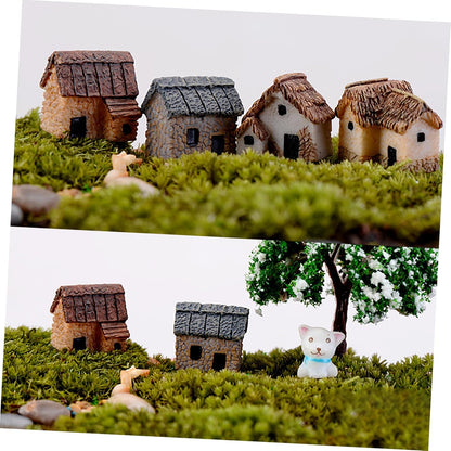 KESYOO 4pcs Miniature Gardening Landscape Resin Micro Village Houses for DIY Bonsai Terrarium Crafts