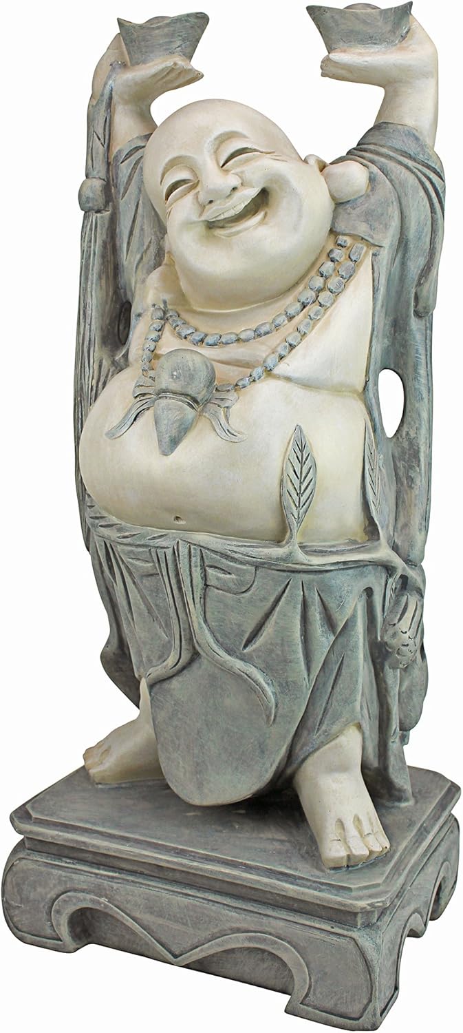 Design Toscano Jolly Hotei Laughing Man Asian Decor Indoor/Outdoor Garden Statue, 26 inches tall, Cast Stone Resin, Two Tone Stone Finish