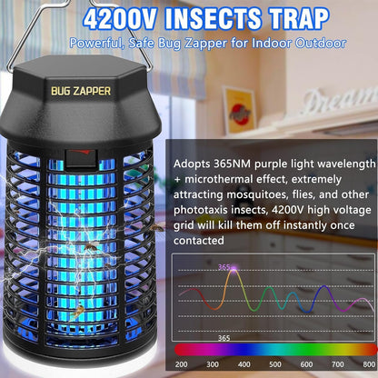 Endbug Bug Zapper with LED Light, Waterproof Bug Zapper Outdoor Indoor, Mosquito Zapper Outdoor Electric Fly Zapper, Mosquito Killer Fly Trap for Outside Patio Garden Backyard Home, Plug in, Black