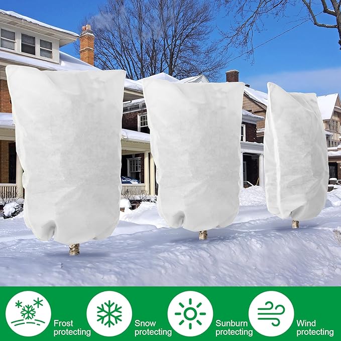Plant Covers Freeze Protection 10 x 10 ft Extra Large Frost Cloth Plant Covers with Zipper Drawstring Winter Cold Weather Frost Blankets for Outdoor Palm Fruit Tree and Shrubs(White)